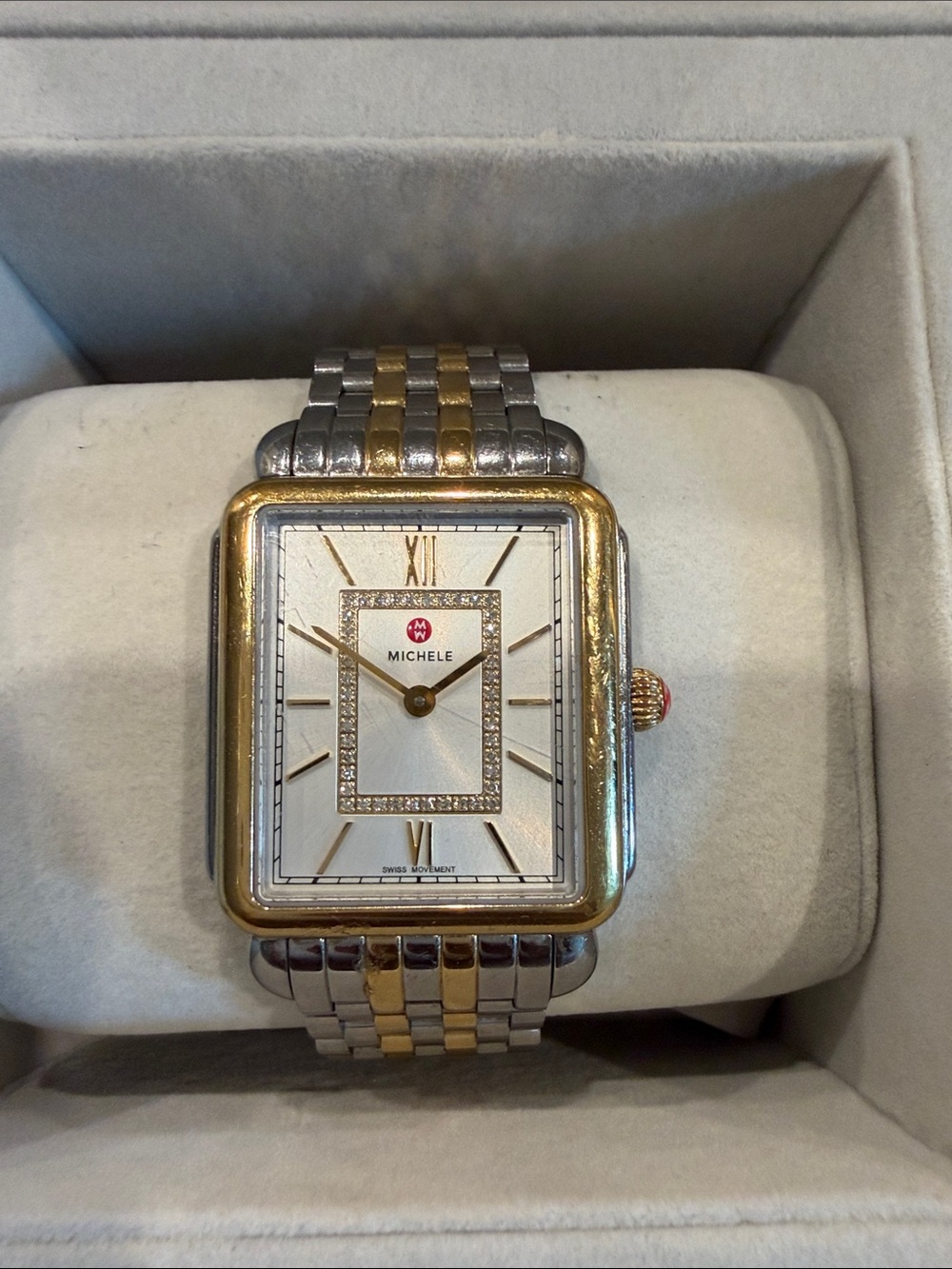 Michele Two-Tone Rectangular Bracelet Watch - Gold & Silver - Picture 2 of 8